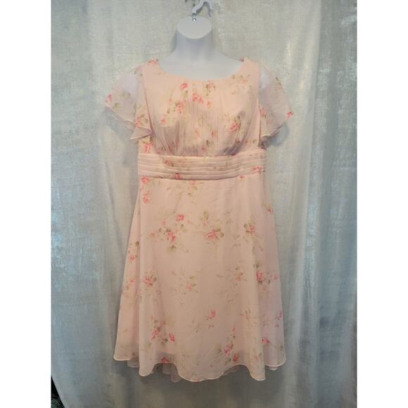 Baby Pink Floral Milk Maid‎ Coquette Flutter Sleeve Midi Dress Bridal A Line - Picture 3 of 7